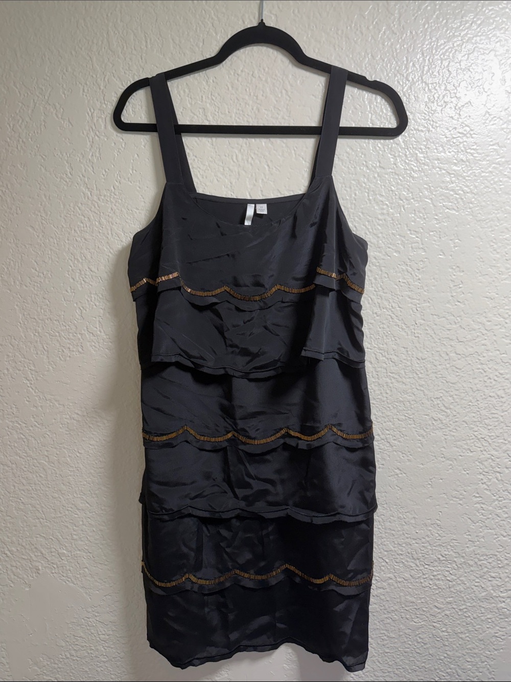 LC Lauren Conrad Black Tiered Mini Dress with Gold beaded Trim